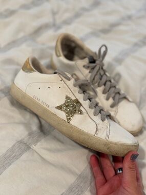Golden Star Glitter Accent Sneakers - White